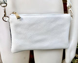 2 sided white /cream + snake print leather bag. GENUINE leather crossbody / shoulder bag. Small purse. White, cream, black animal print