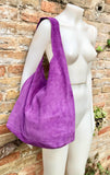PURPLE slouch leather bag. Shoulder bag made with soft natural suede. Boho suede leather shopper + ZIPPER. Carry all bag for books, tablets