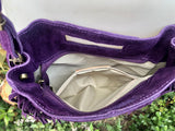 PURPLE crossbody fringed bag. Purple BOHO suede leather bag with FRINGES. Purple soft genuine suede leather. Purple suede purse.