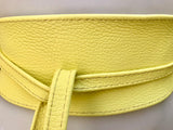 Obi belt in soft leather. YELLOW Wrap belt. Waist belt in light lemon yellow. Yellow wraparound or dress belt. Yellow dress belt.