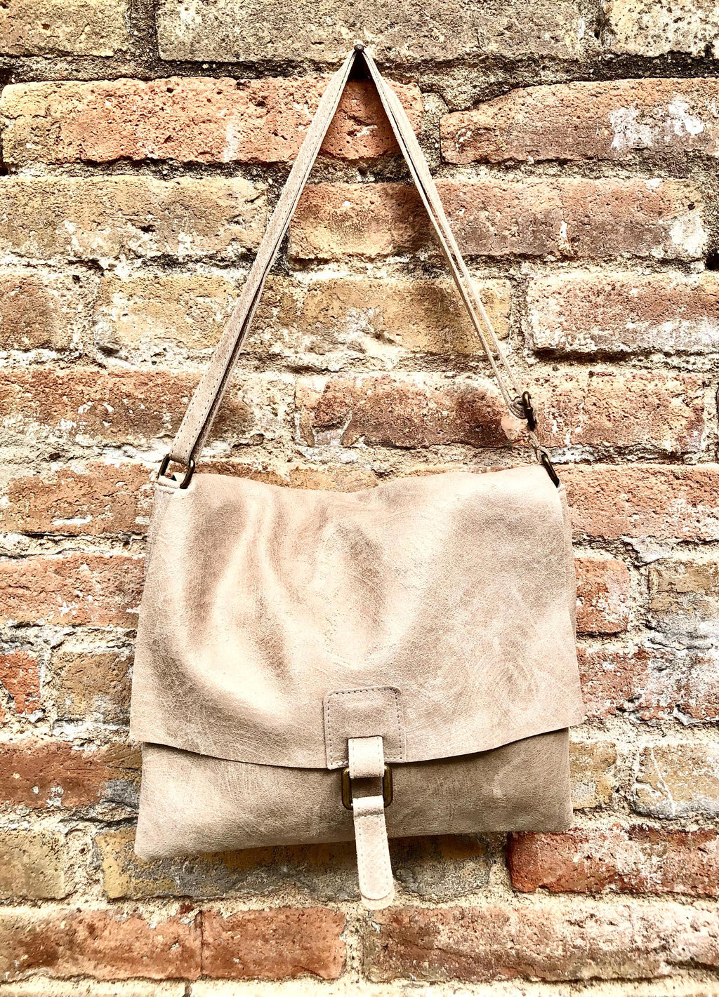 BOHO leather messenger bag in light BEIGE. Cross body bag in BEIGE suede. Soft genuine leather messenger bag.Beige leather purse