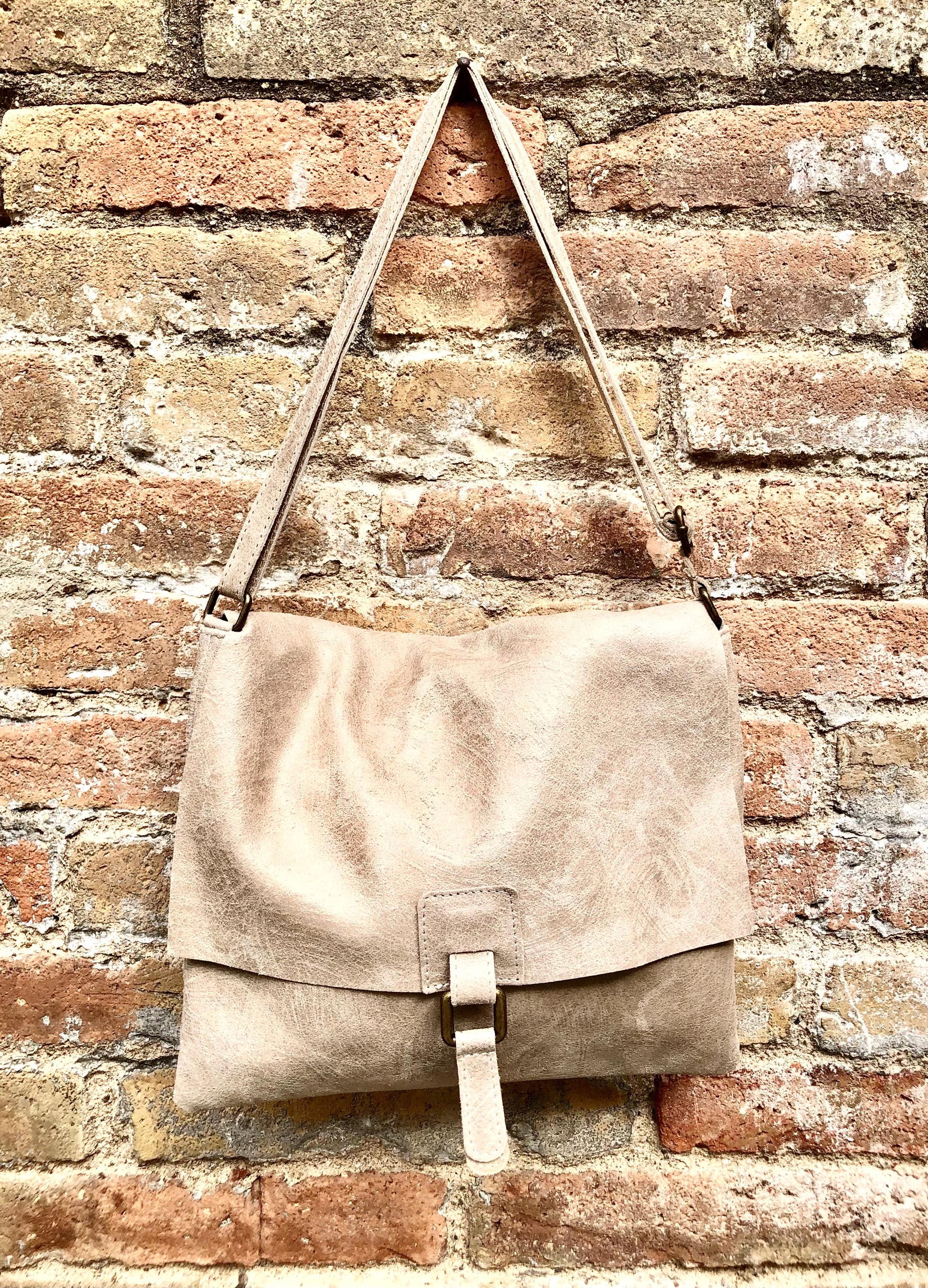BOHO leather messenger bag in light BEIGE. Cross body bag in BEIGE suede. Soft genuine leather messenger bag.Beige leather purse