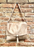 BOHO leather messenger bag in light BEIGE. Cross body bag in BEIGE suede. Soft genuine leather messenger bag.Beige leather purse