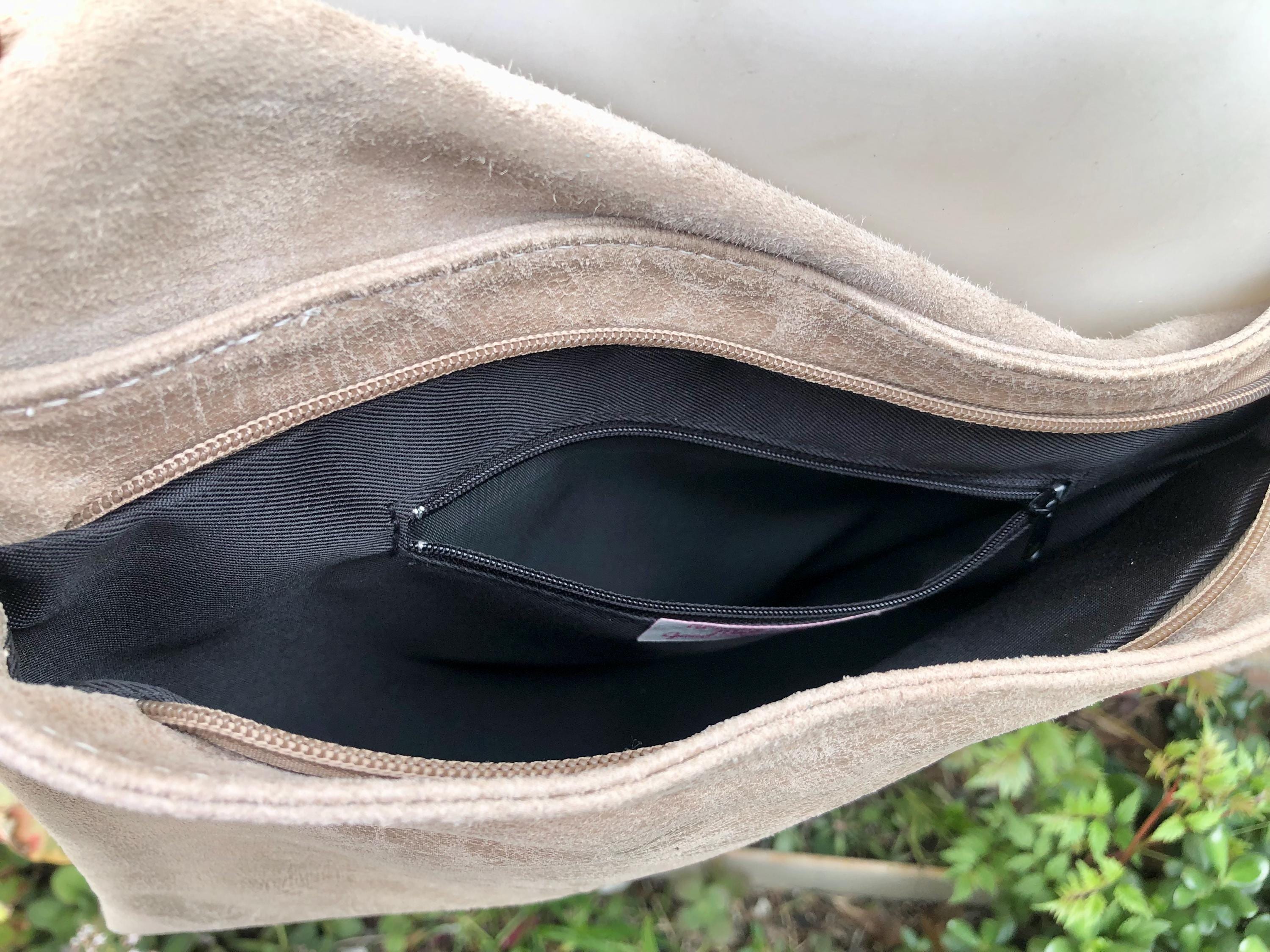 BOHO leather messenger bag in light BEIGE. Cross body bag in BEIGE suede. Soft genuine leather messenger bag.Beige leather purse