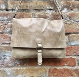 BOHO suede + leather messenger bag in light BEIGE. Cross body bag in BEIGE suede. Soft genuine leather messenger bag. Beige leather purse