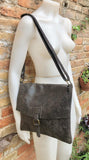Dark brown leather messenger bag. Crossbody / shoulder bag with flap + zipper. Soft genuine leather messenger bag. Brown leather purse