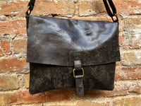 Dark brown leather messenger bag. Crossbody / shoulder bag with flap + zipper. Soft genuine leather messenger bag. Brown leather purse