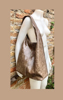 Slouch bag. Large TOTE leather bag in taupe glossy genuine leather. Light brown leather bag. Brown shopper with wide strap.Tan leather purse