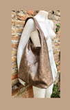 Slouch bag. Large TOTE leather bag in taupe glossy genuine leather. Light brown leather bag. Brown shopper with wide strap.Tan leather purse