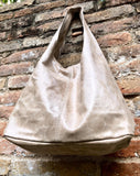 Slouch bag. Large TOTE leather bag in beige glossy genuine leather. Beige leather bag. Beige shopper with wide strap.Tan leather purse