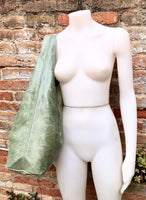 Green slouch tote leather bag in glossy genuine leather.Sage green leather bag. Shopper bag with wide strap. Light olive green leather purse