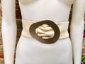 Cream white suede waist belt with large metal buckle in gold. Soft suede belt in very light beige. Boho cream dress belt with golden buckle.