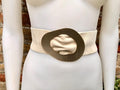 Cream white suede waist belt with large metal buckle in gold. Soft suede belt in very light beige. Boho cream dress belt with golden buckle.