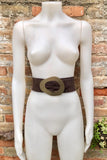 Dark brown suede waist belt with large metal buckle.Soft suede belt in light chocolate brown. Brown boho belt.Genuine natural suede leather.