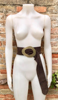 Dark brown suede waist belt with large metal buckle.Soft suede belt in light chocolate brown. Brown boho belt.Genuine natural suede leather.