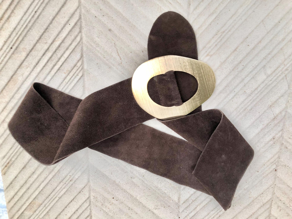 Dark brown suede waist belt with large metal buckle.Soft suede belt in light chocolate brown. Brown boho belt.Genuine natural suede leather.