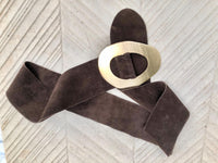 Dark brown suede waist belt with large metal buckle.Soft suede belt in light chocolate brown. Brown boho belt.Genuine natural suede leather.