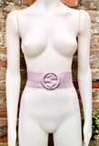 Light PURPLE leather waist belt with large round buckle. Soft leather belt. Genuine leather mauve dress belt. Wide lavender waist belt