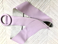 Light PURPLE leather waist belt with large round buckle. Soft leather belt. Genuine leather mauve dress belt. Wide lavender waist belt