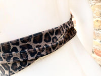 CHEETAH print suede OBI belt.Wrap belt in natural brown + black suede. Genuine leather panther waist belt. Animal print wraparound boho belt