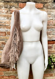 Taupe brown slouchy bag. Large tote leather bag with zipper + FRINGES. Genuine leather bag. Greyge laptop bags. Large shopper leather bag.