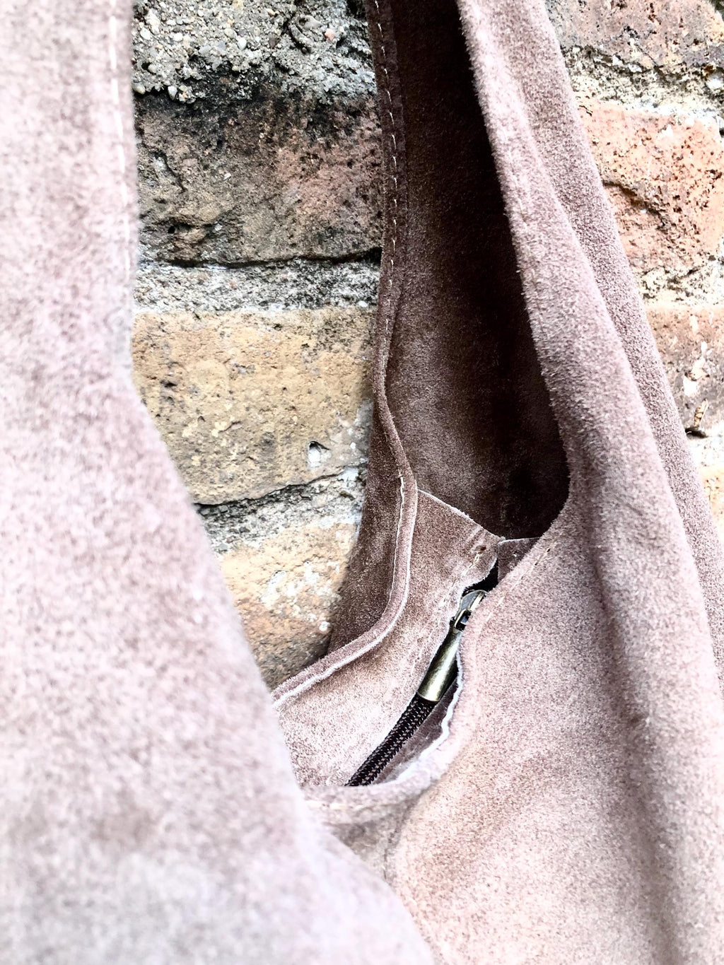 Taupe brown slouchy bag. Large tote leather bag with zipper + FRINGES. Genuine leather bag. Greyge laptop bags. Large shopper leather bag.