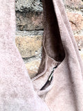 Taupe brown slouchy bag. Large tote leather bag with zipper + FRINGES. Genuine leather bag. Greyge laptop bags. Large shopper leather bag.