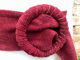 Burgundy suede waist belt with large round buckle. Boho soft suede belt in wine red. Genuine suede leather. Boho dark red suede belt