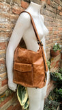 Genuine leather rucksack/ shoulder bag / crossbody in CAMEL BROWN. Soft genuine leather shopper. Carry all bag for laptops, tablets, books..