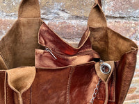 Shoulder leather bag in COPPER. GENUINE leather shopper bag.Large carry all bag for your laptop, books. Metallic effect COPPER leather purse