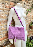 Suede bag in PURPLE. Soft genuine suede leather shoulder / messenger bag. Lilac suede purse. Mauve suede crossbody.Flap + zipper