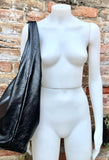 Slouch bag. Tote leather bag in black metallic leather with ZIPPER. Genuine leather. Black leather purse. Metallic leather shoulder bag