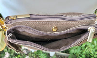 Small taupe brown crossbody fringed bag. BOHO suede leather bag with FRINGES. Greyge brown genuine suede leather. Tan suede purse.