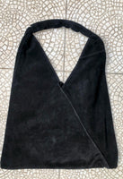 Slouch leather bag in BLACK suede . Large shoulder bag in genuine leather. Suede origami bag . Black suede shopper bag. Black leather purse