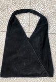 Slouch leather bag in BLACK suede . Large shoulder bag in genuine leather. Suede origami bag . Black suede shopper bag. Black leather purse