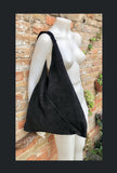 Slouch leather bag in BLACK suede . Large shoulder bag in genuine leather. Suede origami bag . Black suede shopper bag. Black leather purse