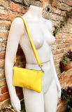 2 sided yellow + snake print leather bag. Crossbody / shoulder bag in GENUINE leather. Small yellow purse. Yellow, black, green animal print