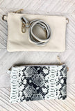 2 sided white /cream + snake print leather bag. GENUINE leather crossbody / shoulder bag. Small purse. White, cream, black animal print