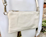 2 sided white /cream + snake print leather bag. GENUINE leather crossbody / shoulder bag. Small purse. White, cream, black animal print
