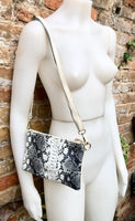 2 sided white /cream + snake print leather bag. GENUINE leather crossbody / shoulder bag. Small purse. White, cream, black animal print