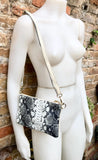 2 sided white /cream + snake print leather bag. GENUINE leather crossbody / shoulder bag. Small purse. White, cream, black animal print