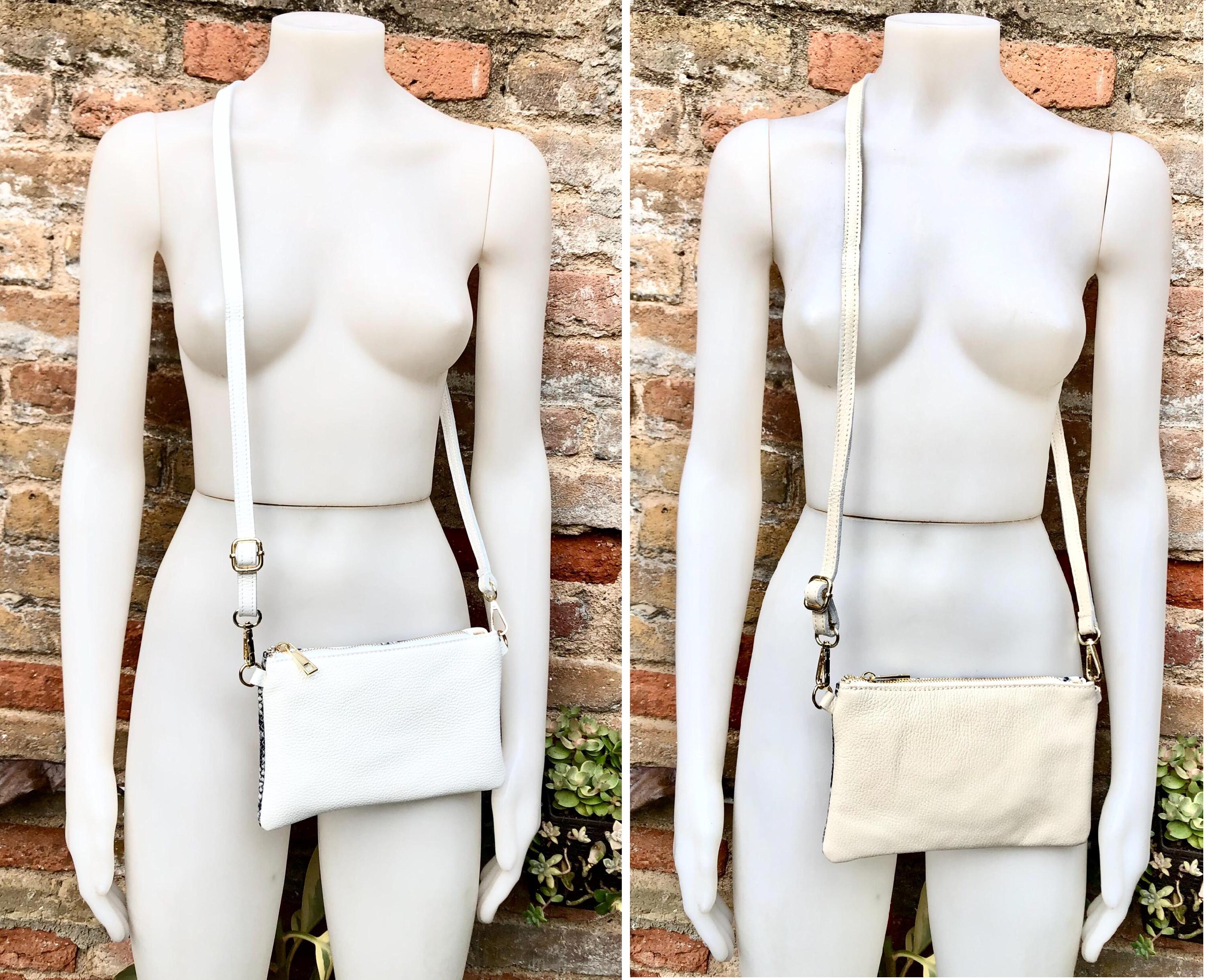 2 sided white /cream + snake print leather bag. GENUINE leather crossbody / shoulder bag. Small purse. White, cream, black animal print