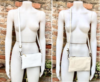 2 sided white /cream + snake print leather bag. GENUINE leather crossbody / shoulder bag. Small purse. White, cream, black animal print