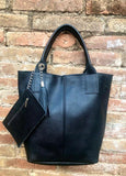 Tote leather bag in BLACK. Leather shopper in GENUINE leather. Large carry all bag for your laptop, books. Black leather shopper bag
