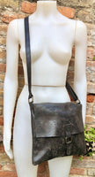 Dark brown leather messenger bag. Crossbody / shoulder bag with flap + zipper. Soft genuine leather messenger bag. Brown leather purse