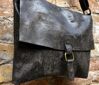 Dark brown leather messenger bag. Crossbody / shoulder bag with flap + zipper. Soft genuine leather messenger bag. Brown leather purse