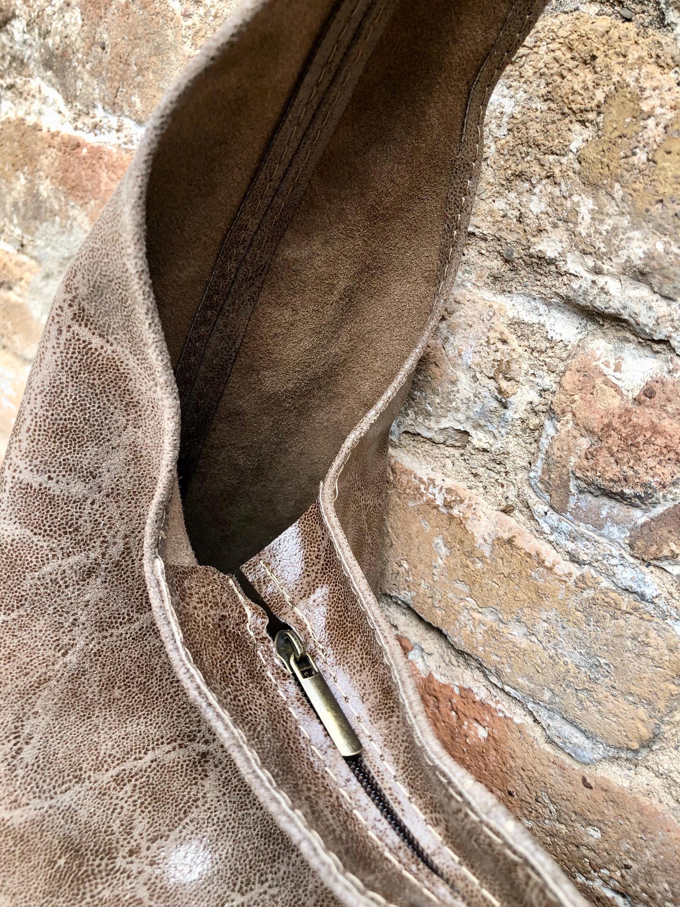 Slouch bag. Large TOTE leather bag in taupe glossy genuine leather. Light brown leather bag. Brown shopper with wide strap.Tan leather purse
