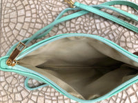 Small aqua green leather bag. GENUINE leather mint crossbody / shoulder bag . Light turquoise green leather purse with adjustable strap.
