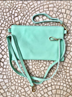 Small aqua green leather bag. GENUINE leather mint crossbody / shoulder bag . Light turquoise green leather purse with adjustable strap.