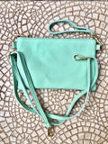 Small aqua green leather bag. GENUINE leather mint crossbody / shoulder bag . Light turquoise green leather purse with adjustable strap.